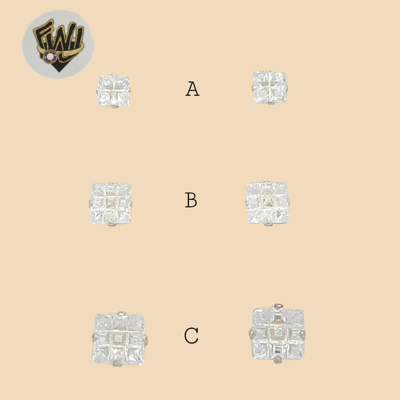 (2-3021) 925 Sterling Silver - Square Zircon Stud Earrings. - Fantasy World Jewelry