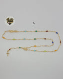 (1-3308-3) Gold Laminate - 3mm Multicolor Rosary Necklace - 18" - BGF. - Fantasy World Jewelry