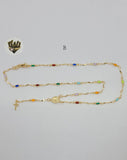 (1-3308-3) Gold Laminate - 3mm Multicolor Rosary Necklace - 18" - BGF. - Fantasy World Jewelry