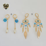 (1-1217) Gold Laminate - Evil Eye Long Earrings - BGF