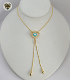 (1-6471-D) Gold Laminate - Adjustable Evil Eye Necklace - BGO - Fantasy World Jewelry