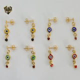 (1-1167) Gold Laminate - Evil Eye Long Earrings - BGO - Fantasy World Jewelry