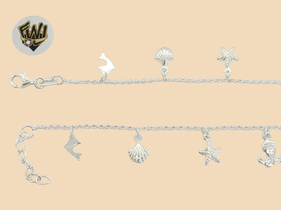 (2-0176) 925 Sterling Silver - 2mm Charms Anklet - 10