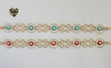 (1-0674) Gold Laminate - 14mm Evil Eye Bracelet - 7" - BGO - Fantasy World Jewelry