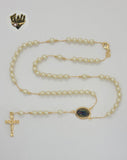 (1-3347) Laminado de oro - Collar Rosario de Perlas Virgenes de Guadalupe de 5 mm - 20" - BGO.