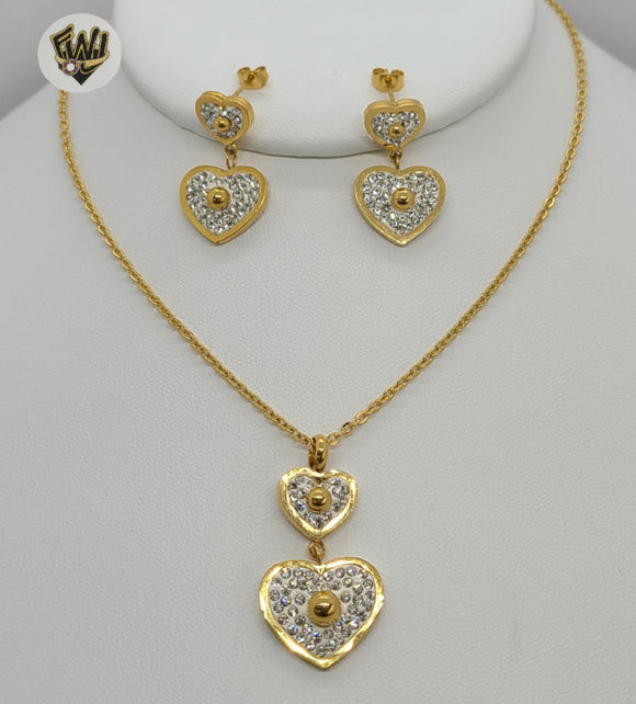 (4-9087) Stainless Steel - 2mm CZ Heart Set - 20