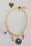 (1-0662) Gold Laminate -3mm Rolo Link Bracelet w/ Charms -7.5''-BGF - Fantasy World Jewelry