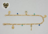 (1-0117) Gold Laminate - 3mm Figaro Link Charms Anklet - 10" - BGF - Fantasy World Jewelry