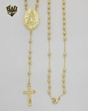 (1-3343-1) Gold Laminate - 5mm Our Lady of Charity Rosary Necklace - 23" - BGO.