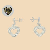 (2-3232) 925 Sterling Silver - Heart Dangle Earrings. - Fantasy World Jewelry
