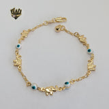 (1-0652) Gold Laminate - 2mm Elephants And Eyes Bracelet - 7.5" - BGF - Fantasy World Jewelry