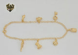 (1-0111) Gold Laminate - 3mm Link Charms Anklet - 10" - BGF - Fantasy World Jewelry
