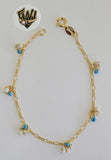 (1-60004) Gold Laminate-1.5mm Figaro Link Bracelet w/ Beads- 7" - BGO - Fantasy World Jewelry