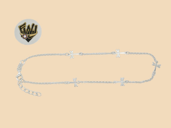 (2-0145) 925 Sterling Silver - 2mm Rolo Link Dragon Fly Anklet - 10