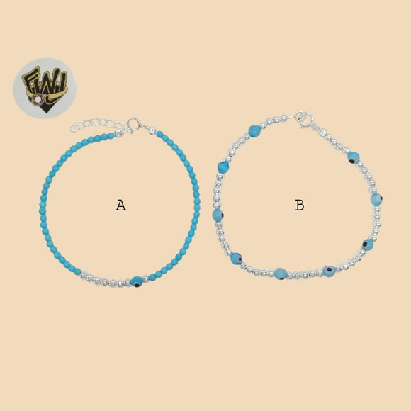 (2-0321) 925 Sterling Silver - 3mm Evil Eye Bracelet. - Fantasy World Jewelry