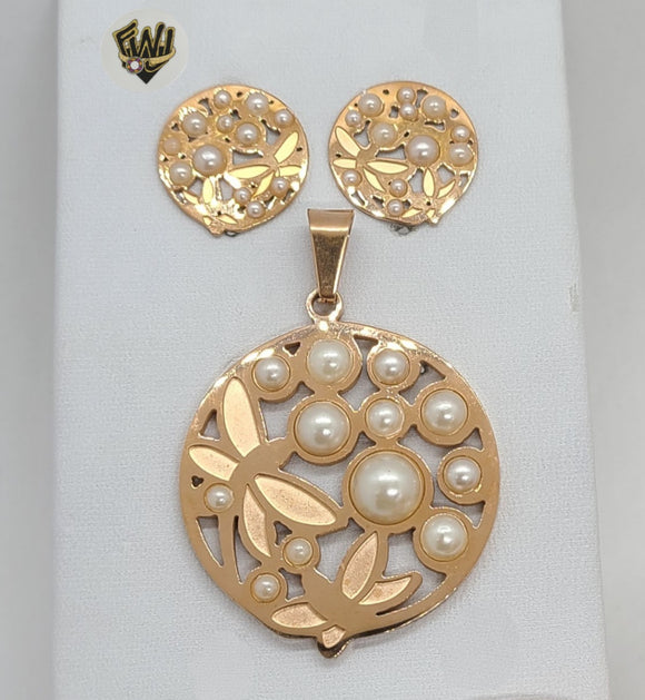 (4-9026) Stainless Steel - Dragonfly Pearls Set. - Fantasy World Jewelry