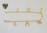 (1-0191) Gold Laminate - 2.5mm Figaro Link Farm Charms Anklet - 9.5" - BGF