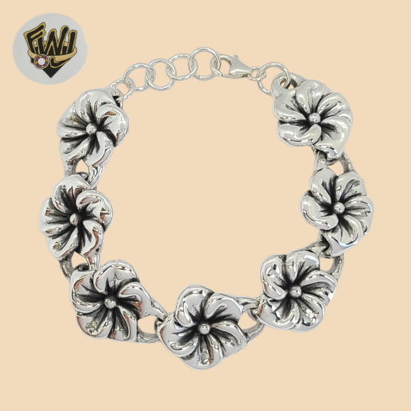 (2-0342) 925 Sterling Silver - 18.5mm Flower Link Bracelet.