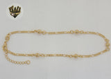 (1-0054) Gold Laminate - 2mm Figaro Balls Anklet - 10" - BGF - Fantasy World Jewelry