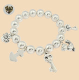 (2-0710) 925 Sterling Silver - 12mm Balls Bangle with Charms - 2.3/4" - Fantasy World Jewelry