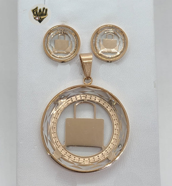 (4-9021) Stainless Steel - Rose Gold Circle Set. - Fantasy World Jewelry