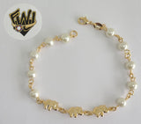 (1-0550) Gold Laminate Bracelet -6.5mm Link Bracelet w/Elephant Charms -8"-BGO - Fantasy World Jewelry