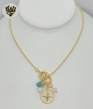 (1-6054) Gold Laminate - 2mm Balls Link Charms Necklace - BGF - Fantasy World Jewelry