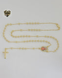 (1-3314) Gold Laminate - 4mm Sacred Heart of Jesus Rosary Necklace - 24" - BGO