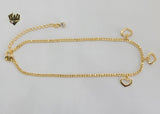 (1-0231) Gold Laminate - 2mm Curb Link Anklet w/Hearts - 10" - BGF - Fantasy World Jewelry