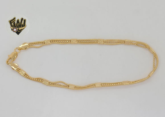 (1-0051) Gold Laminate - 4mm Triple Link Anklet - 10