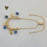 (MBRA-21) Gold Laminate - Adjustable Elephants and Eye Bracelet - BGF - Fantasy World Jewelry