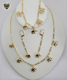 (1-6194) Gold Laminate - Figaro Chains with Elephants Set- BGO - Fantasy World Jewelry