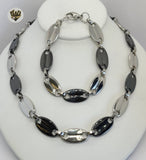 (4-7108) Stainless Steel - 13mm Puff Marine Link Men Set - 22". - Fantasy World Jewelry