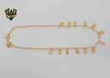 (1-0202) Gold Laminate - 2mm Rolo Link Heart Charms Anklet - 10” - BGF