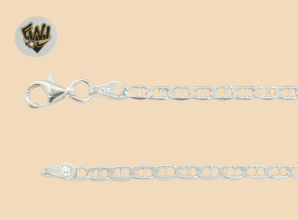 (2-0111) 925 Sterling Silver - 3mm Marine Link Anklet - 10