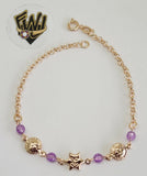 (1-0774) Gold Laminate - 2.5mm Rolo Link W/ Charms Bracelet - 7.5" - BGO - Fantasy World Jewelry