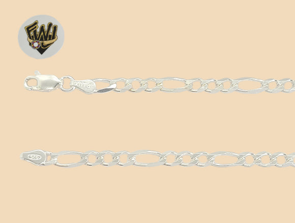 (2-0103) 925 Sterling Silver - 4mm Figaro Anklet - 10
