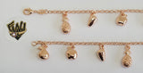 (1-0787) Gold Laminate - 2.5mm Rolo Link Rose Gold Bracelet w/ Charms - 7.5" - BGO - Fantasy World Jewelry
