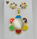(4-9014) Stainless Steel - Colorful Flower Set. - Fantasy World Jewelry