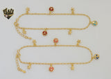 (1-0174) Gold Laminate - 2mm Figaro Link Charms Anklet - 9.5" - BGO