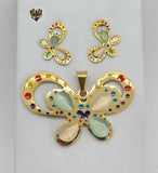 (4-9045) Stainless Steel - Colorful Butterfly Set. - Fantasy World Jewelry