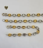 (4-7118) Stainless Steel - 9.5mm Puff Marine Link Men Set - 25". - Fantasy World Jewelry