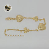 (1-0455) Gold Laminate - Heart and Clover Key Bracelet - 8" - BGF - Fantasy World Jewelry