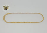 (1-0067) Gold Laminate - 2mm Rope Link Anklet - 10" - BGF - Fantasy World Jewelry