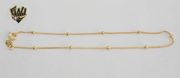 (1-0058) Gold Laminate - 1mm Beaded Box Anklet - 10