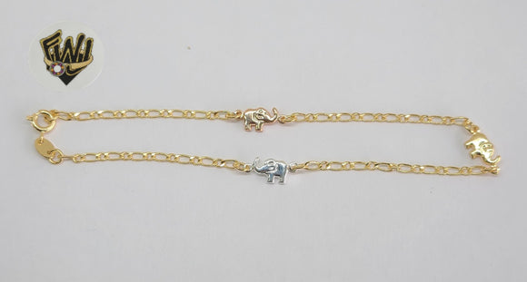 (1-0104) Gold Laminate - 2.5mm Three Tone Elephants Anklets - 10