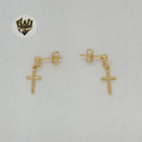 (1-1122) Gold Laminate - Long Cross Earrings - BGF - Fantasy World Jewelry