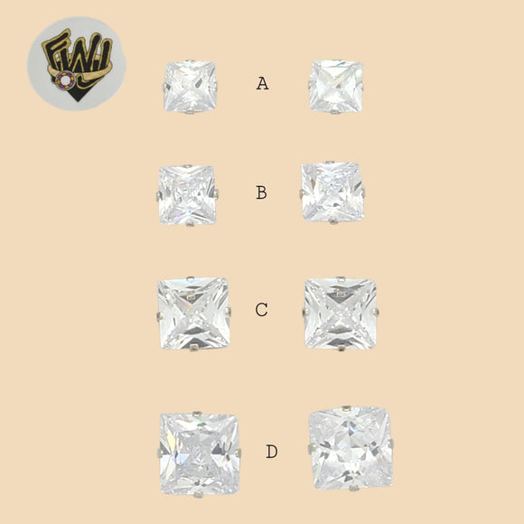 (2-3018) 925 Sterling Silver - Square Zircon Stud Earrings. - Fantasy World Jewelry
