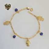 (1-0666) Gold Laminate - 2mm Hamsa Hand & Evil Eye Bracelet - 7" - BGF - Fantasy World Jewelry