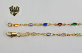 (1-0121) Gold Laminate - 3mm Multicolor Stones Anklets - 10" - BGF - Fantasy World Jewelry